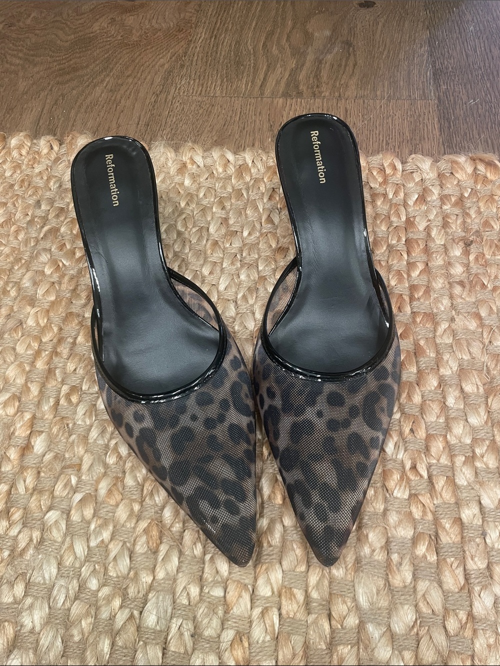 Reformation Leopard Mesh Pointed-Toe Mules in Black and Brown - Picture 8 of 8